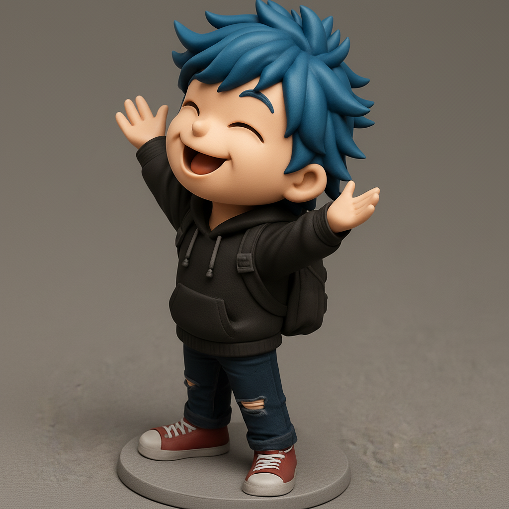 face anatomy 3d model-create 3d face model from photo_Joyful Blue-Haired Kid Figure - Embrace Happiness