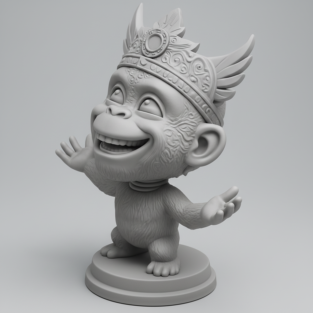 face to 3d model ai-3D portrait printing from photo_Joyful Monkey King Bobblehead Figurine