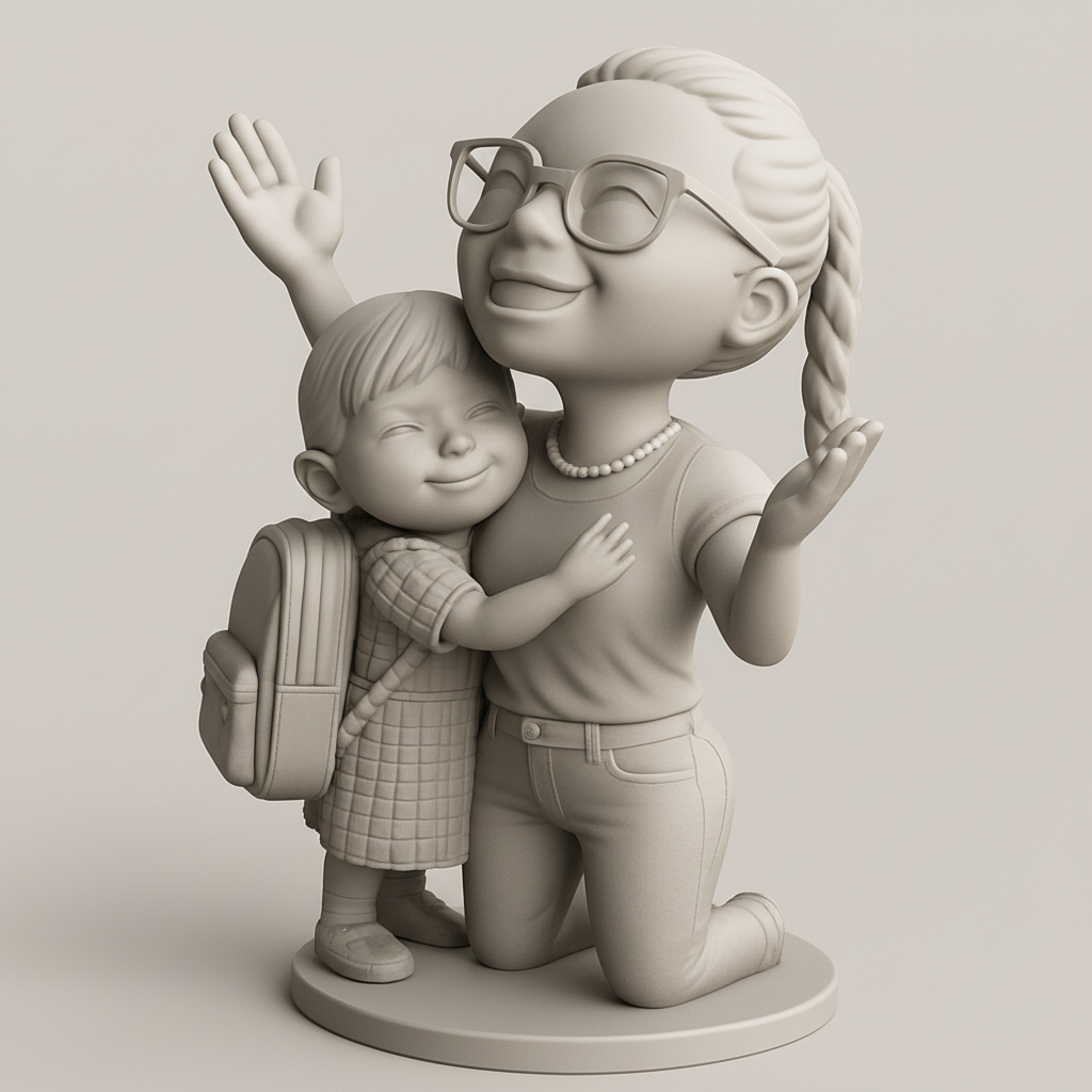 face to 3d model ai-3D portrait printing from photo_Embrace of Love: Mother & Child Figurine