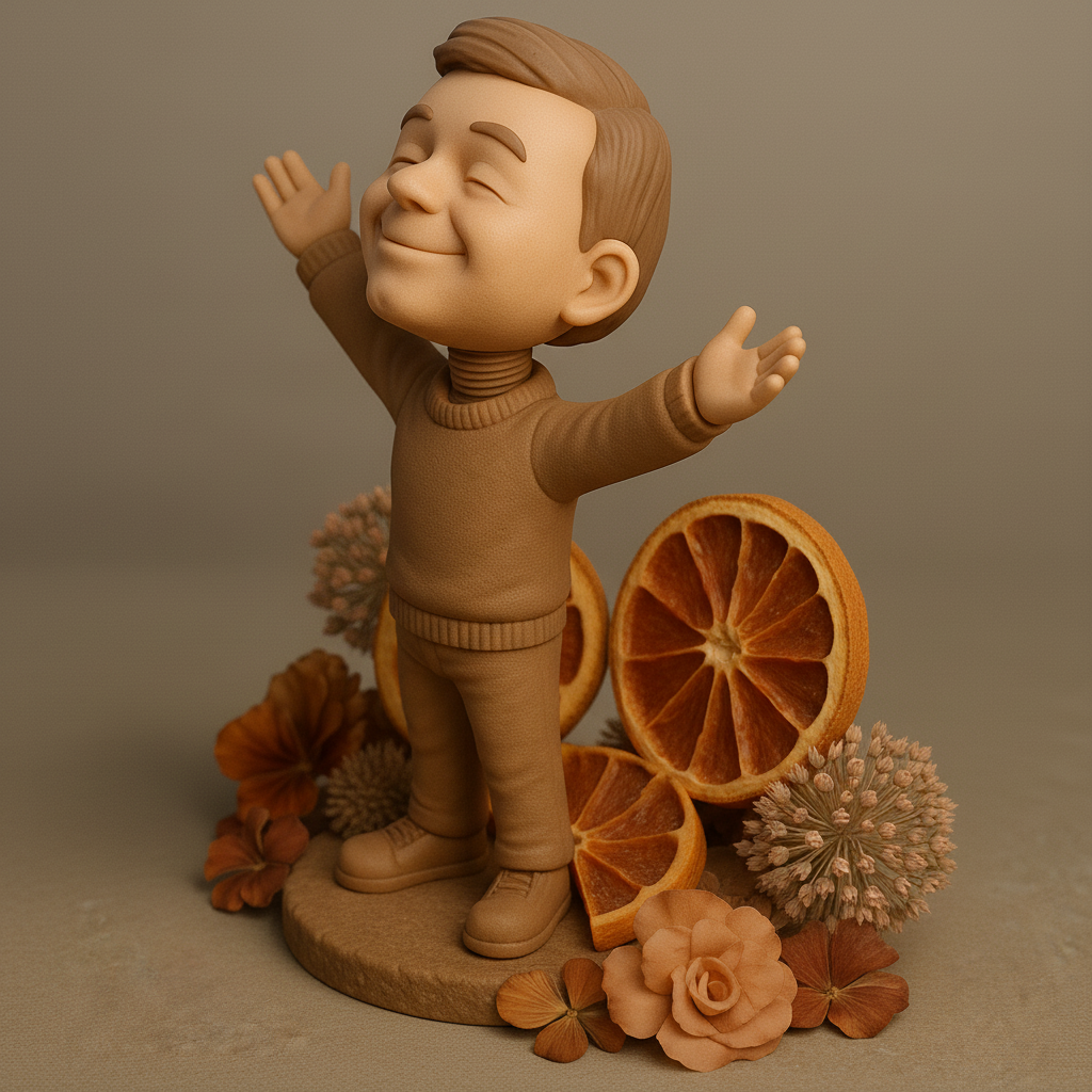 silhouette 3d printer maker-3d portrait printing_Joyful Boy Figure with Floral Accents