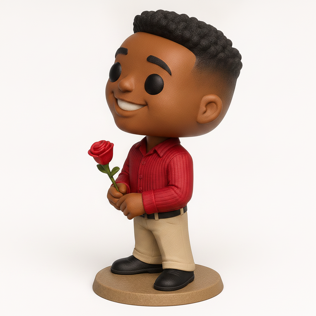 face to 3d model ai-3D portrait printing from photo_Smiling Chibi Figurine with Rose - Romantic 3D Print Gift