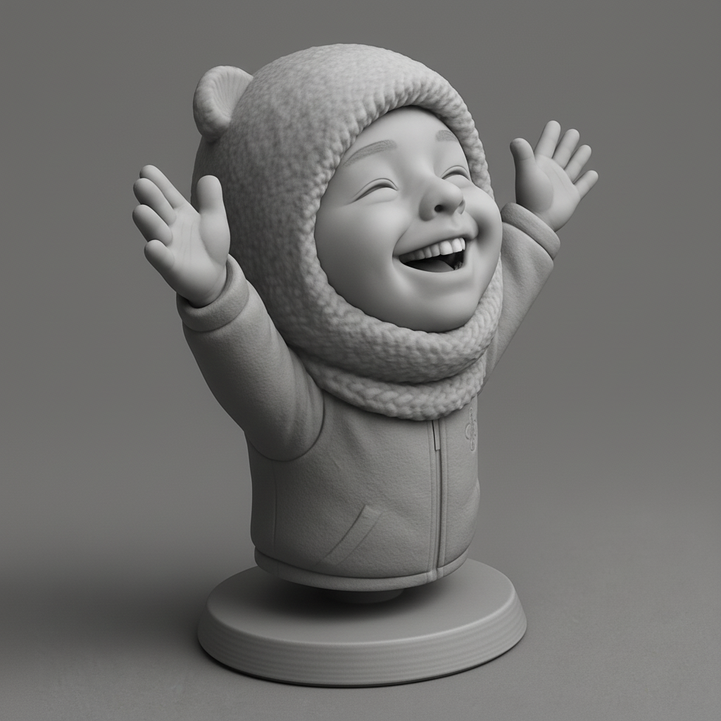 face to 3d model ai-3D portrait printing from photo_Pure Joy! Laughing Child Bust with Bear Hat