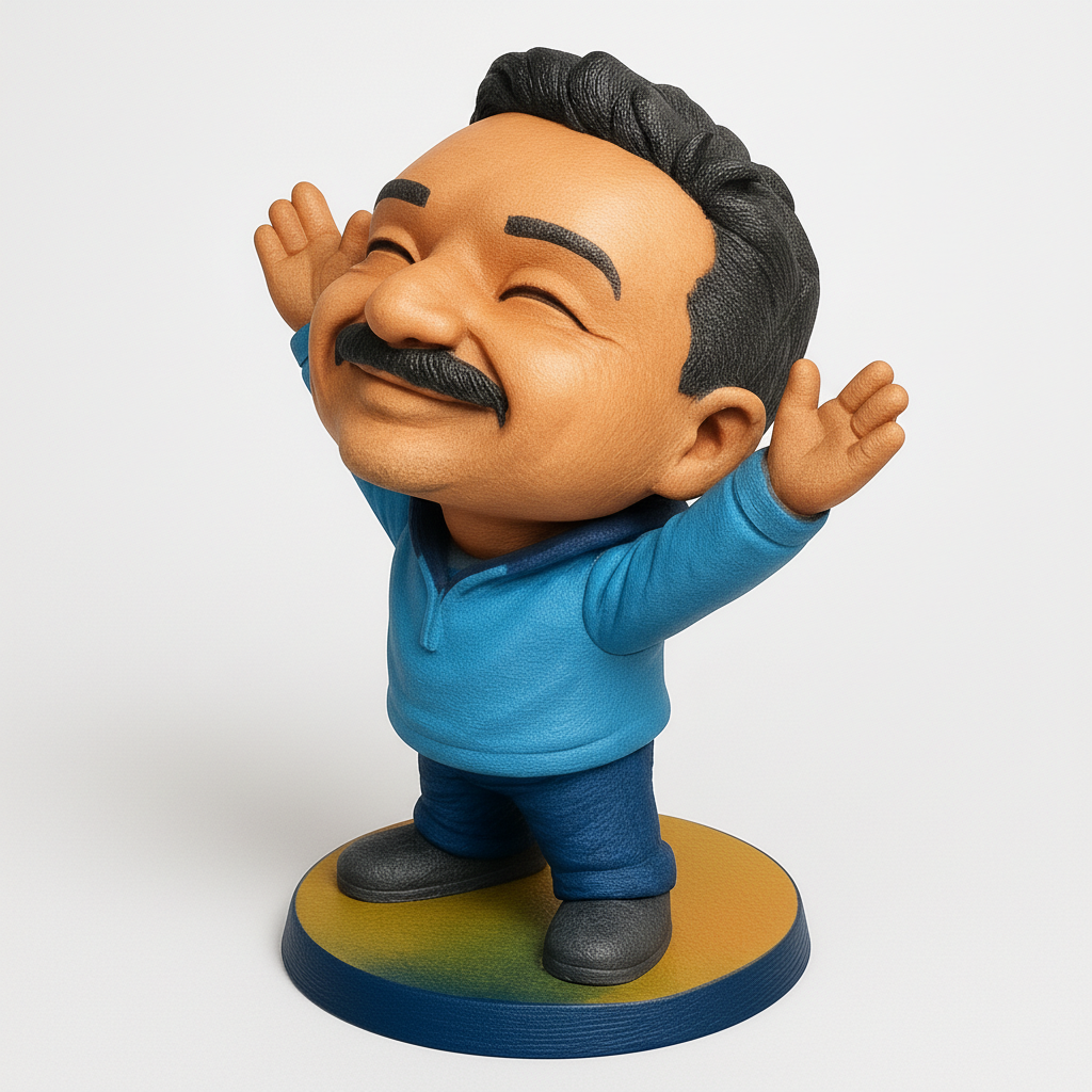 face anatomy 3d model-create 3d face model from photo_Joyful Man Bobblehead: Personalized Celebration Figurine