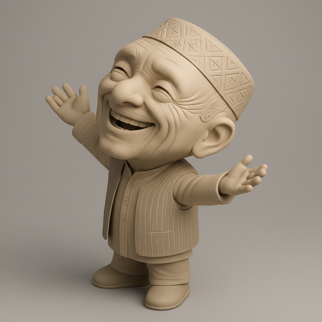 face to 3d model ai-3D portrait printing from photo_Joyful Elder Figurine: Spread Happiness wiur Print