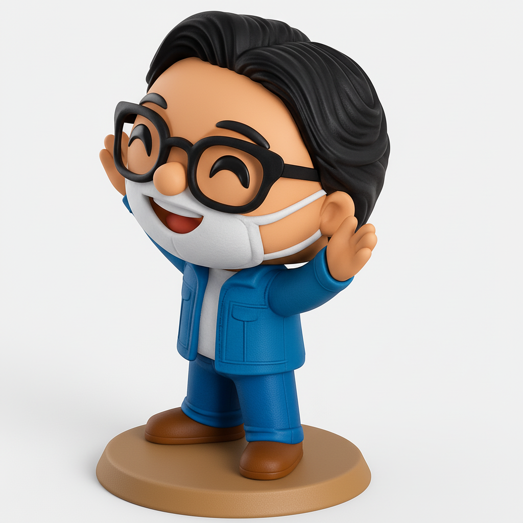 face to 3d model ai-3D portrait printing from photo_Smiling Masked Figure: Positive Desk Decor