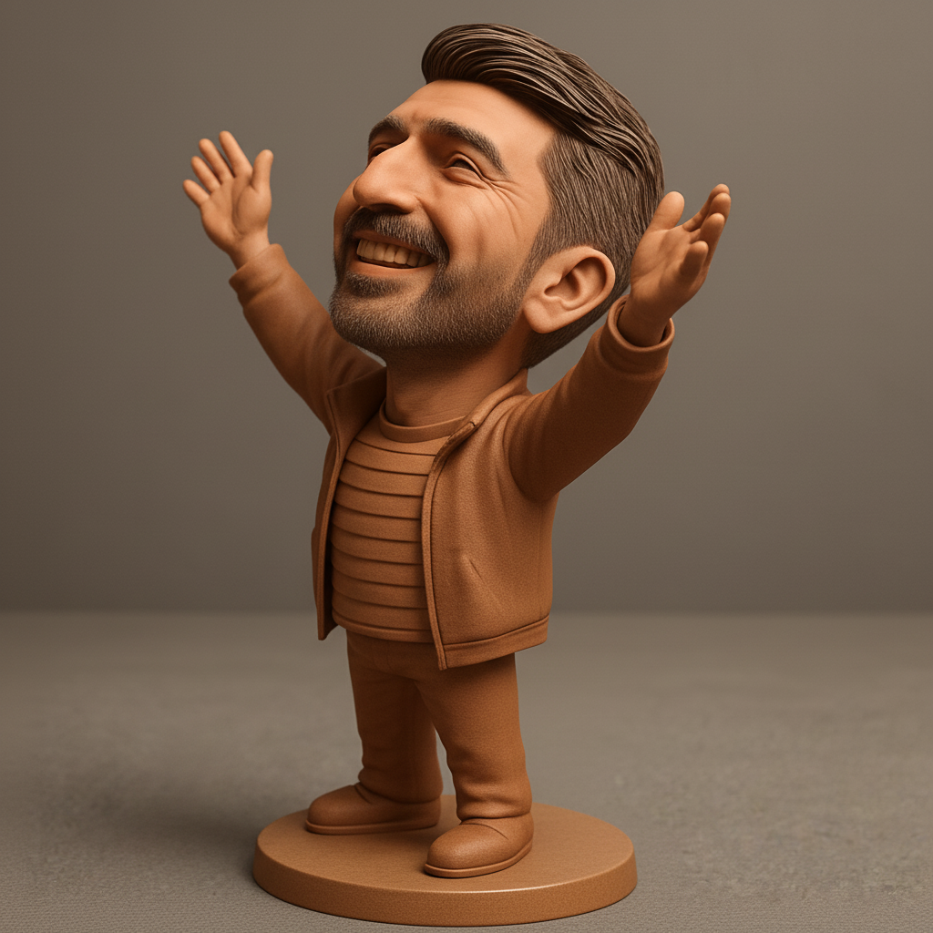face anatomy 3d model-create 3d face model from photo_Joyful Man Caricature Figurine - Celebrate Happiness!