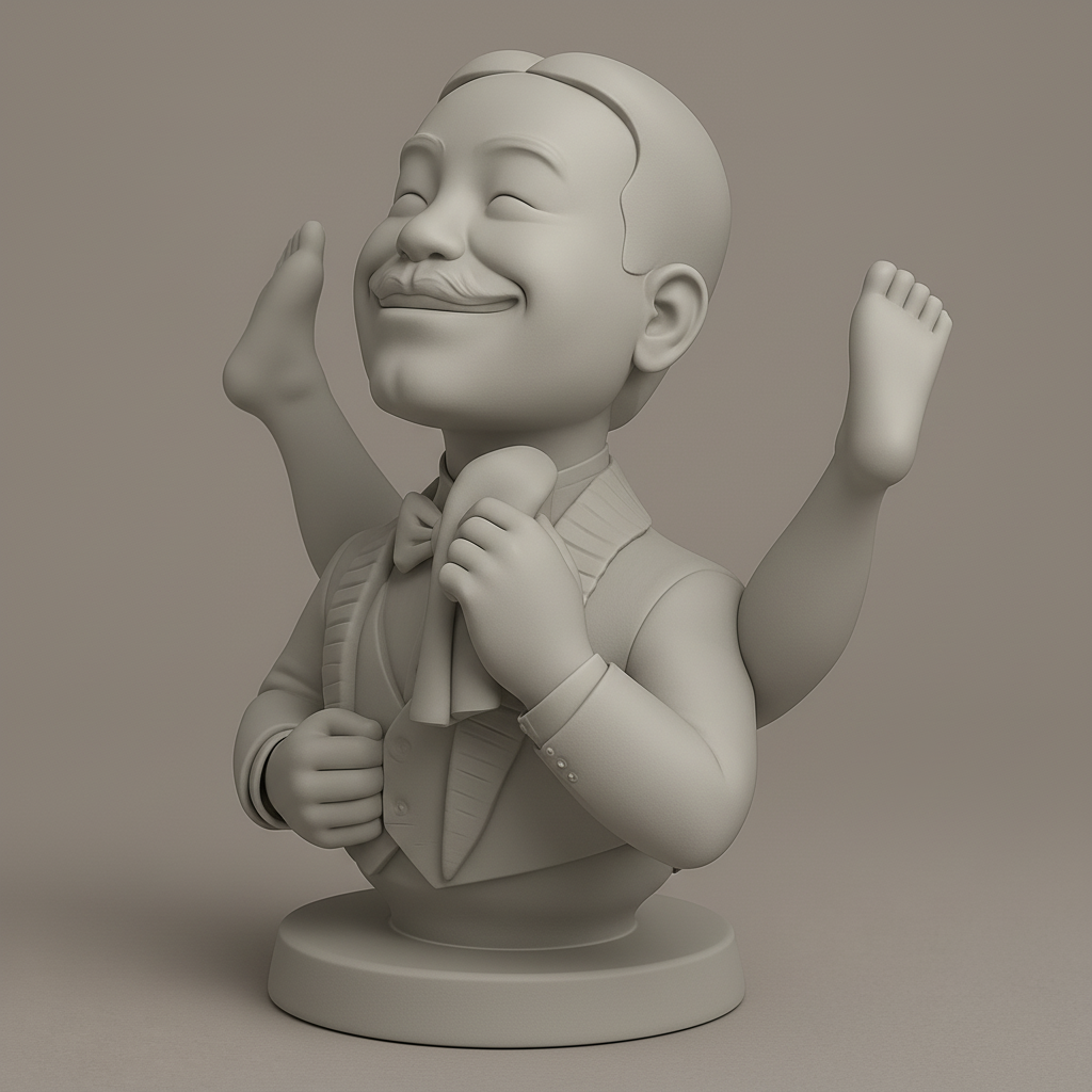silhouette 3d printer maker-3d portrait printing_Whimsical Waiter's Wild Pose Bust