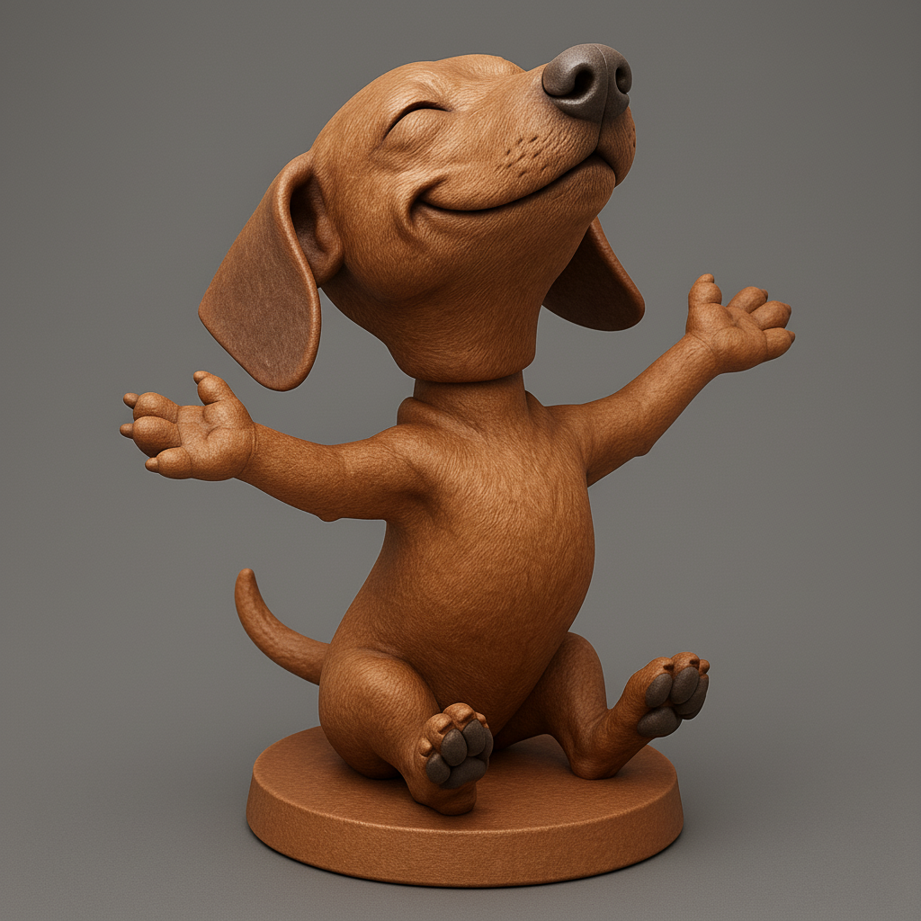 face anatomy 3d model-create 3d face model from photo_Joyful Dachshund Figurine for 3D Printing