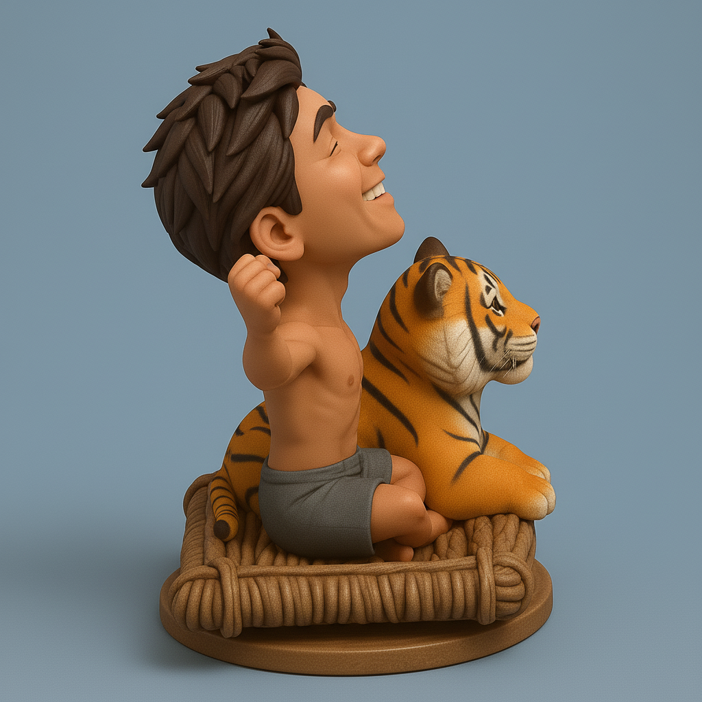 silhouette 3d printer maker-3d portrait printing_Joyful Boy & Tiger 3D Model