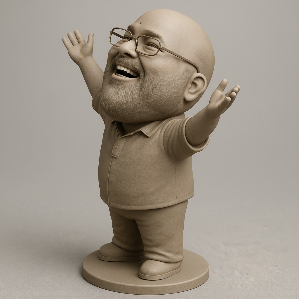 face anatomy 3d model-create 3d face model from photo_Joyful Bearded Man: Celebrate Life with This Happy Figurine