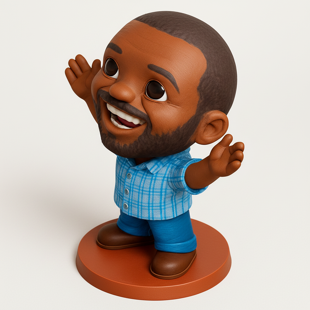 face to 3d model ai-3D portrait printing from photo_Joyful Chibi Character Figurine - Welcoming Desk Pal