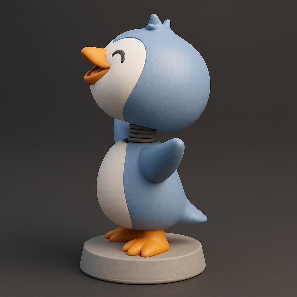 silhouette 3d printer maker-3d portrait printing_Joyful Penguin Figurine with Spring Movement