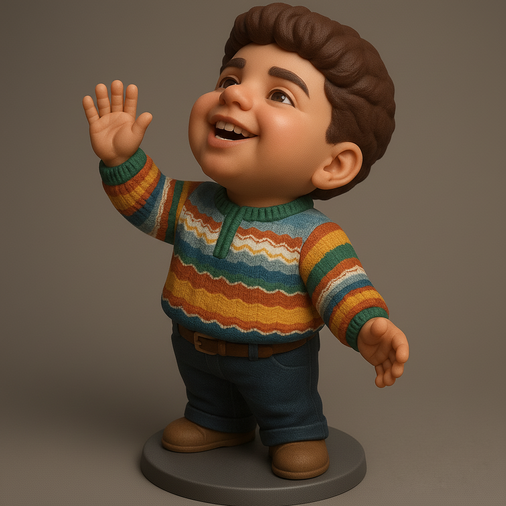 silhouette 3d printer maker-3d portrait printing_Cheerful Kid Figure with Retro Sweater