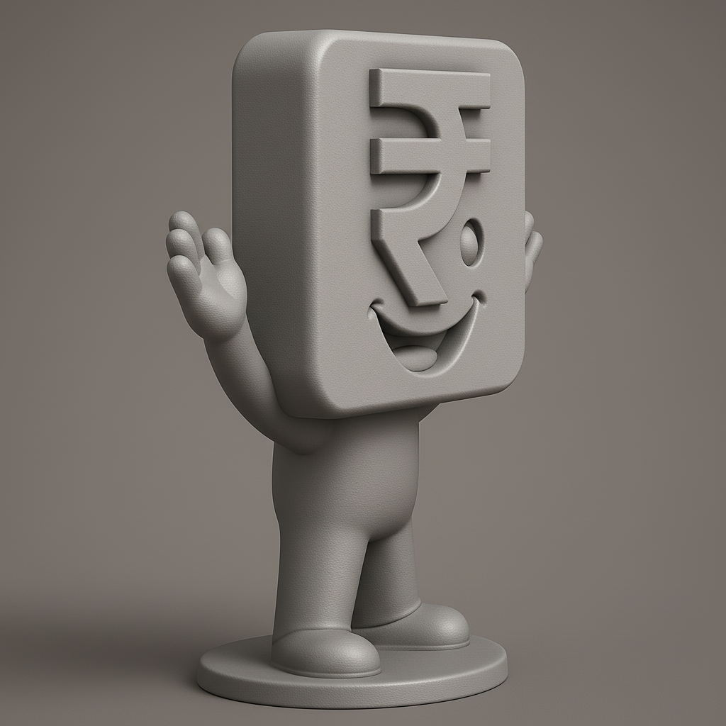 face to 3d model ai-3D portrait printing from photo_Desk Buddy: Happy Rupee Symbol Figurine