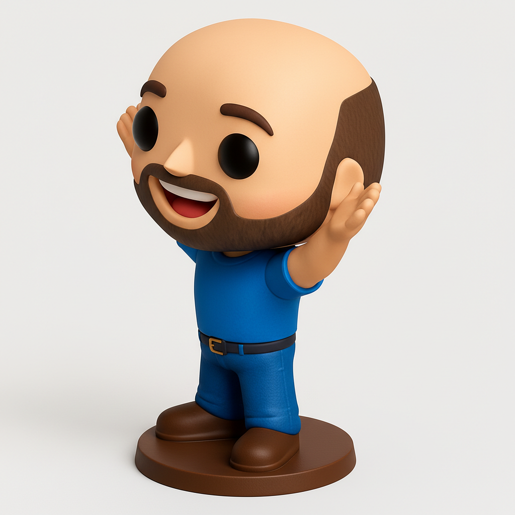 face anatomy 3d model-create 3d face model from photo_Smiling Bald & Bearded Funko-Style Collectible