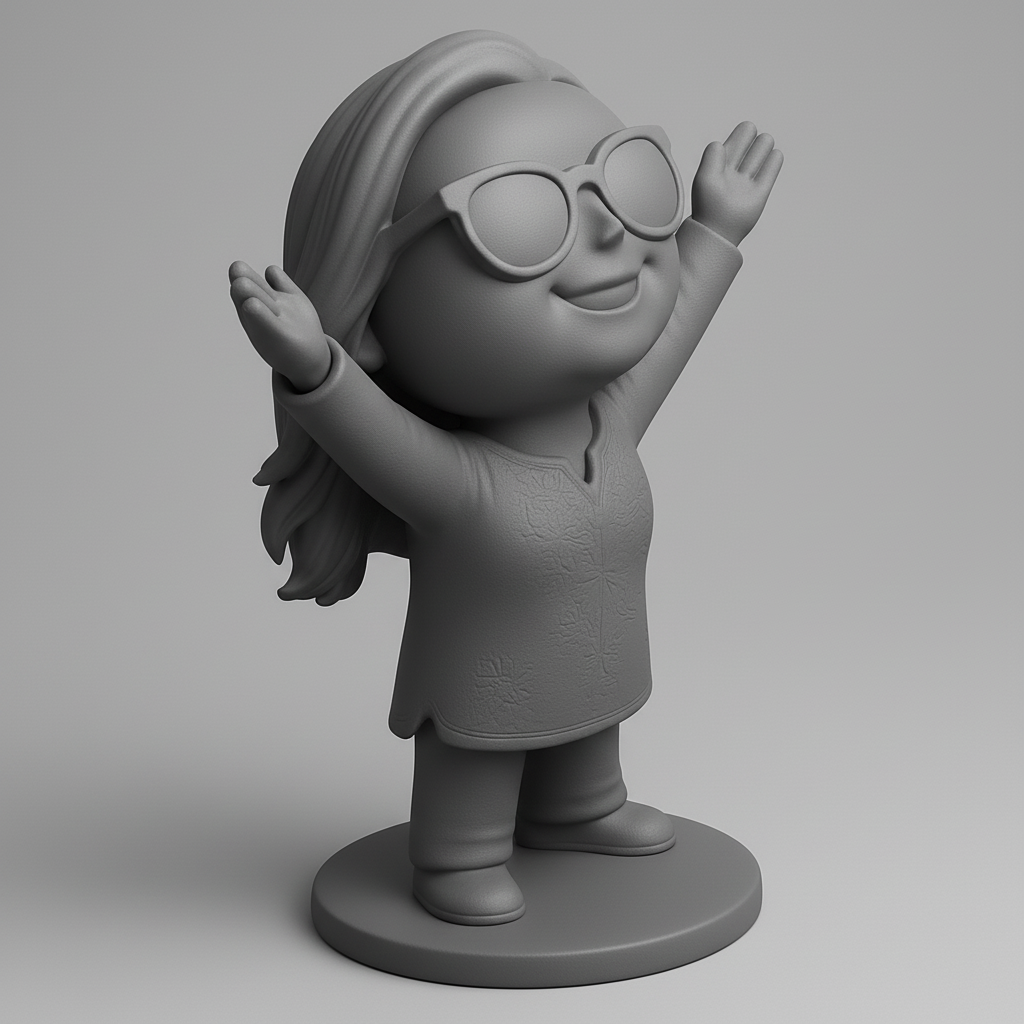 face to 3d model ai-3D portrait printing from photo_Sunshine Smile Chibi Figurine - Happy & Welcoming Pose