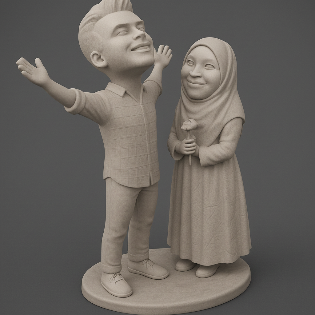 face anatomy 3d model-create 3d face model from photo_Happy Duo: Celebrate Joy with This Charming Statue!