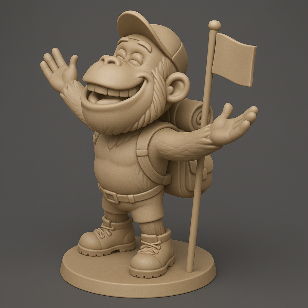 silhouette 3d printer maker-3d portrait printing_Cheerful Explorer Monkey Figurine