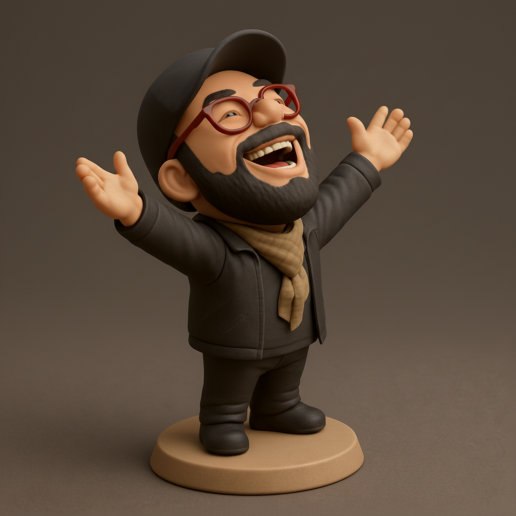 silhouette 3d printer maker-3d portrait printing_Embrace Joy: Happy Bearded Man Figurine