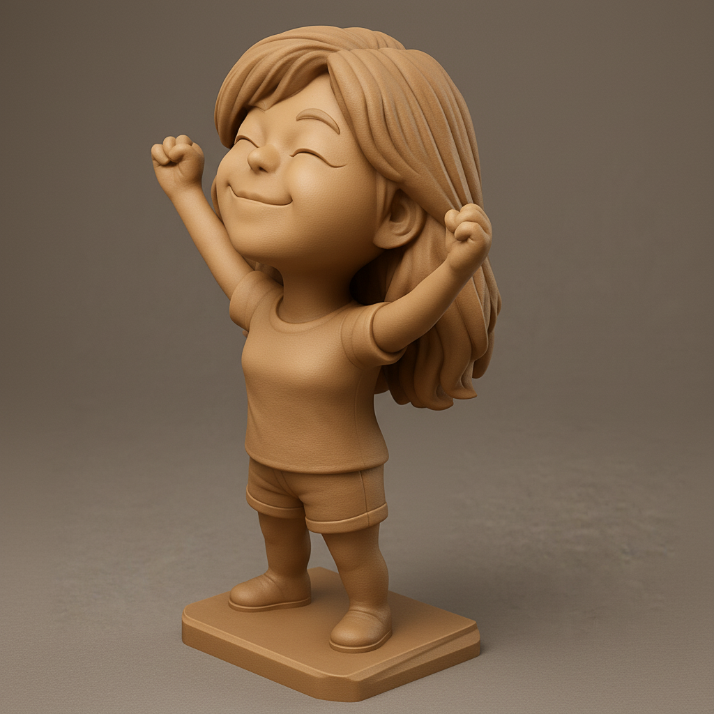 face anatomy 3d model-create 3d face model from photo_Celebrate Success: Happy Girl Triumph Statue