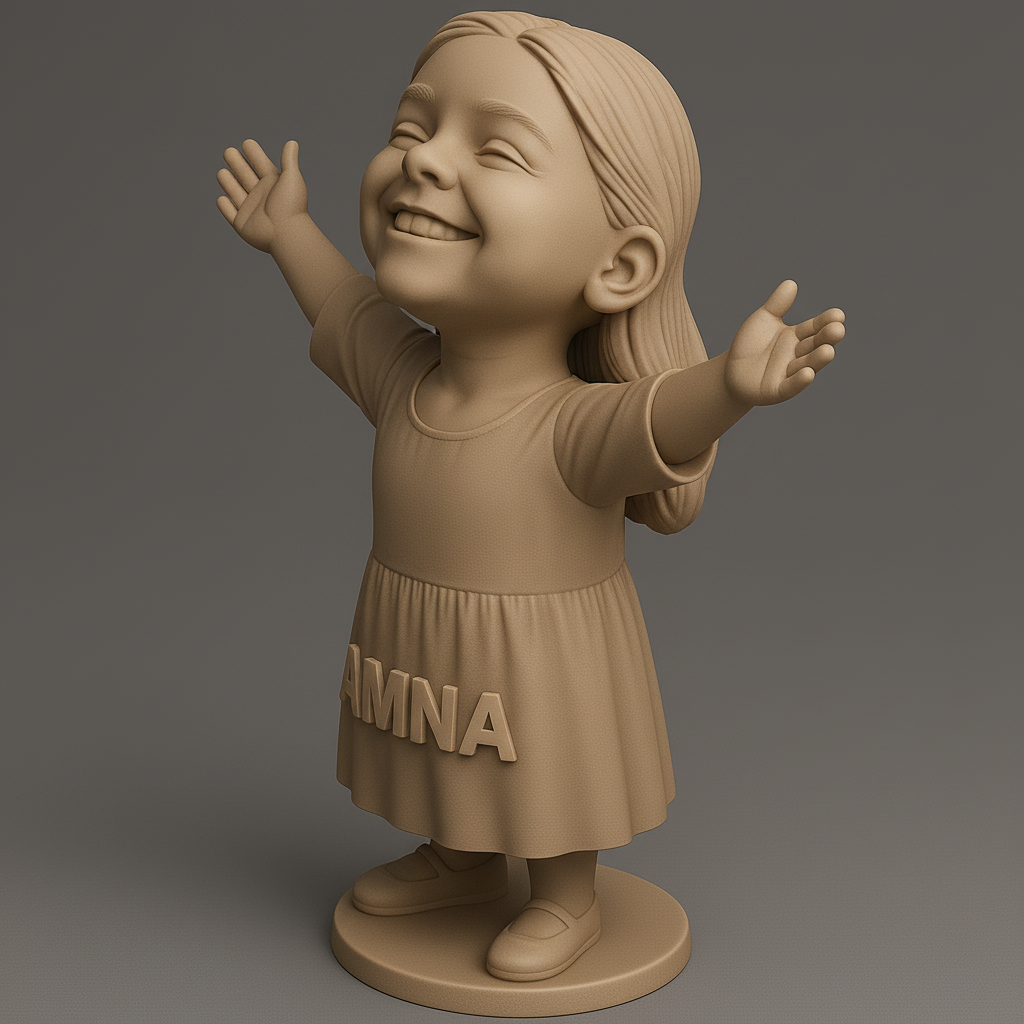 face anatomy 3d model-create 3d face model from photo_Joyful Girl Statue with Custom Name Feature