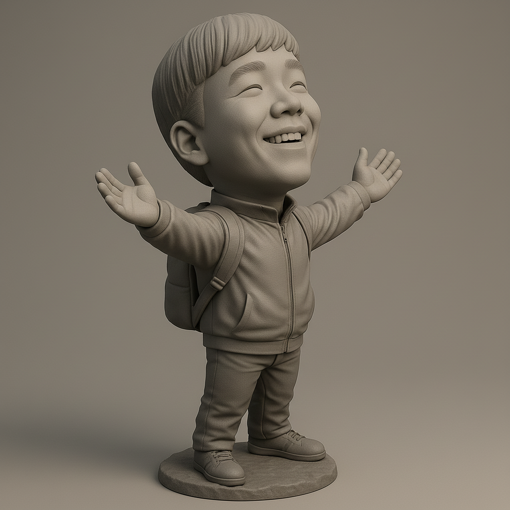 face anatomy 3d model-create 3d face model from photo_Joyful Child Figurine with Outstretched Arms