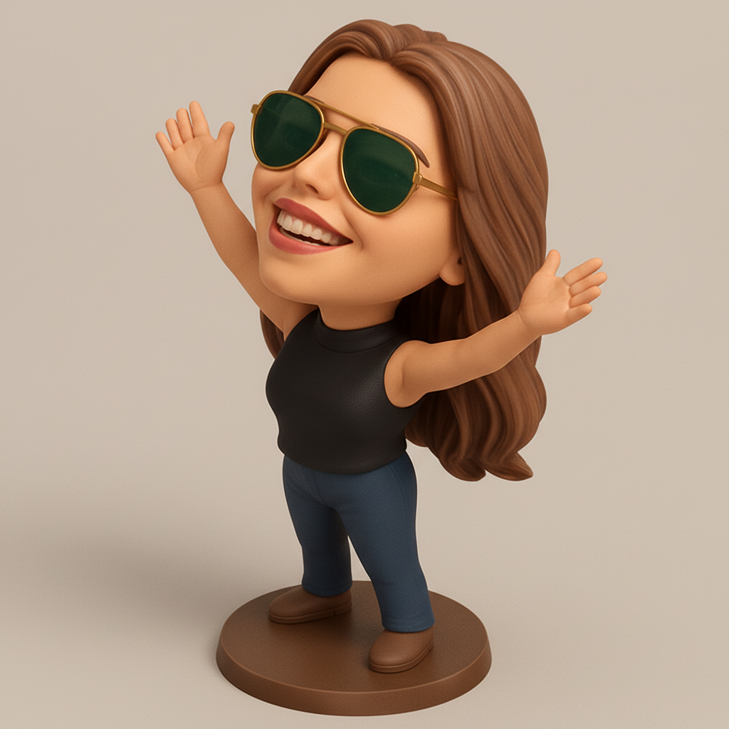 face to 3d model ai-3D portrait printing from photo_Celebrate Joy: Happy Woman Bobblehead Figure