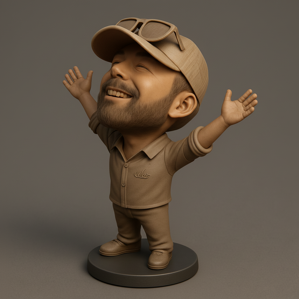 face to 3d model ai-3D portrait printing from photo_Happy Man Bobblehead: Personalized Joyful Desk Buddy