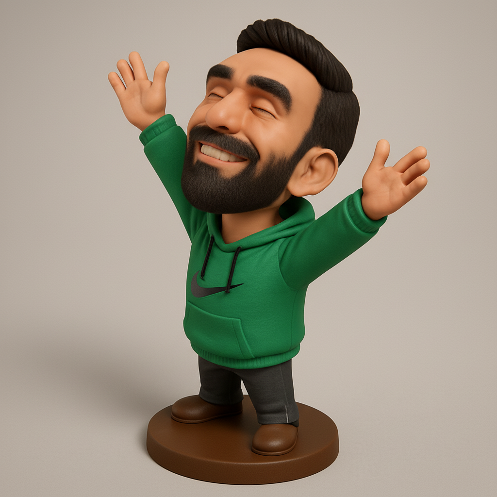 face anatomy 3d model-create 3d face model from photo_Joyful Bearded Man Figurine - Elated Celebration Pose