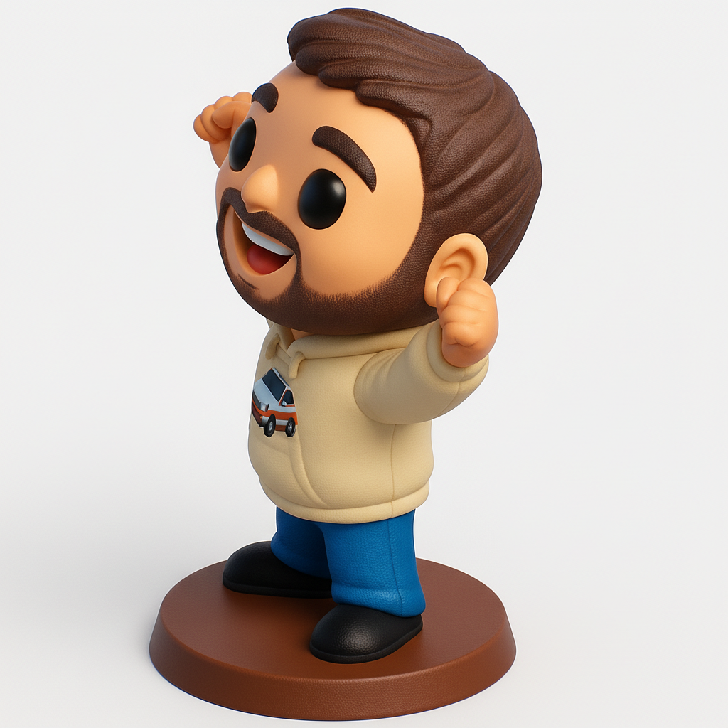 face to 3d model ai-3D portrait printing from photo_Cheery Bearded Car Enthusiast Funko-Style Model