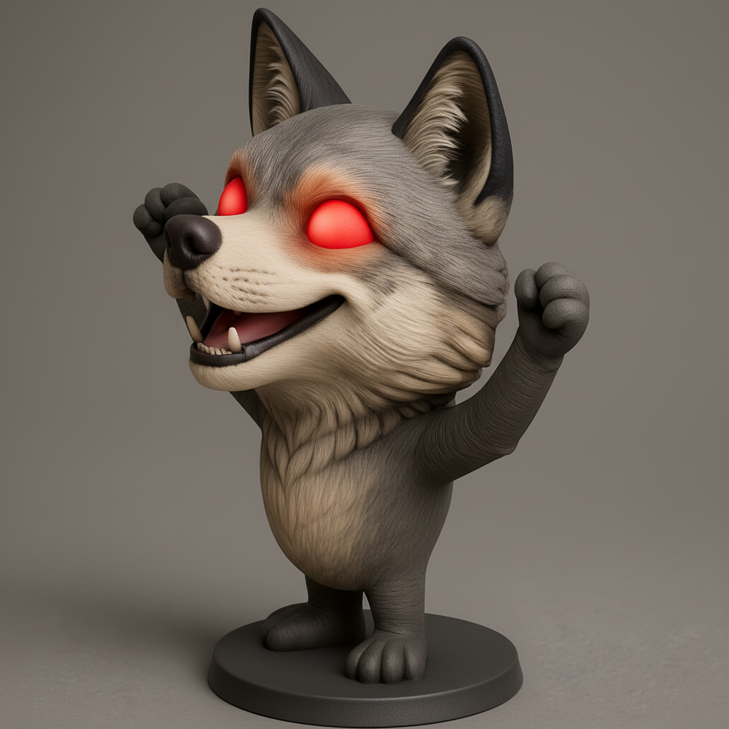 face anatomy 3d model-create 3d face model from photo_Grinning Wolf Figurine: Your Next Spooky-Cute Print!