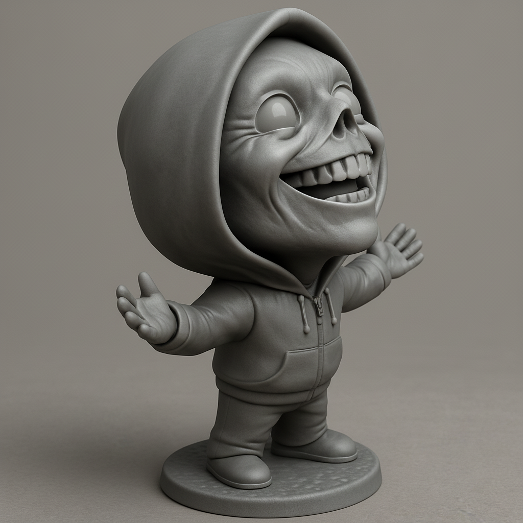 silhouette 3d printer maker-3d portrait printing_Eerie Smile Hoodie Figure - Adorable Macabre Print