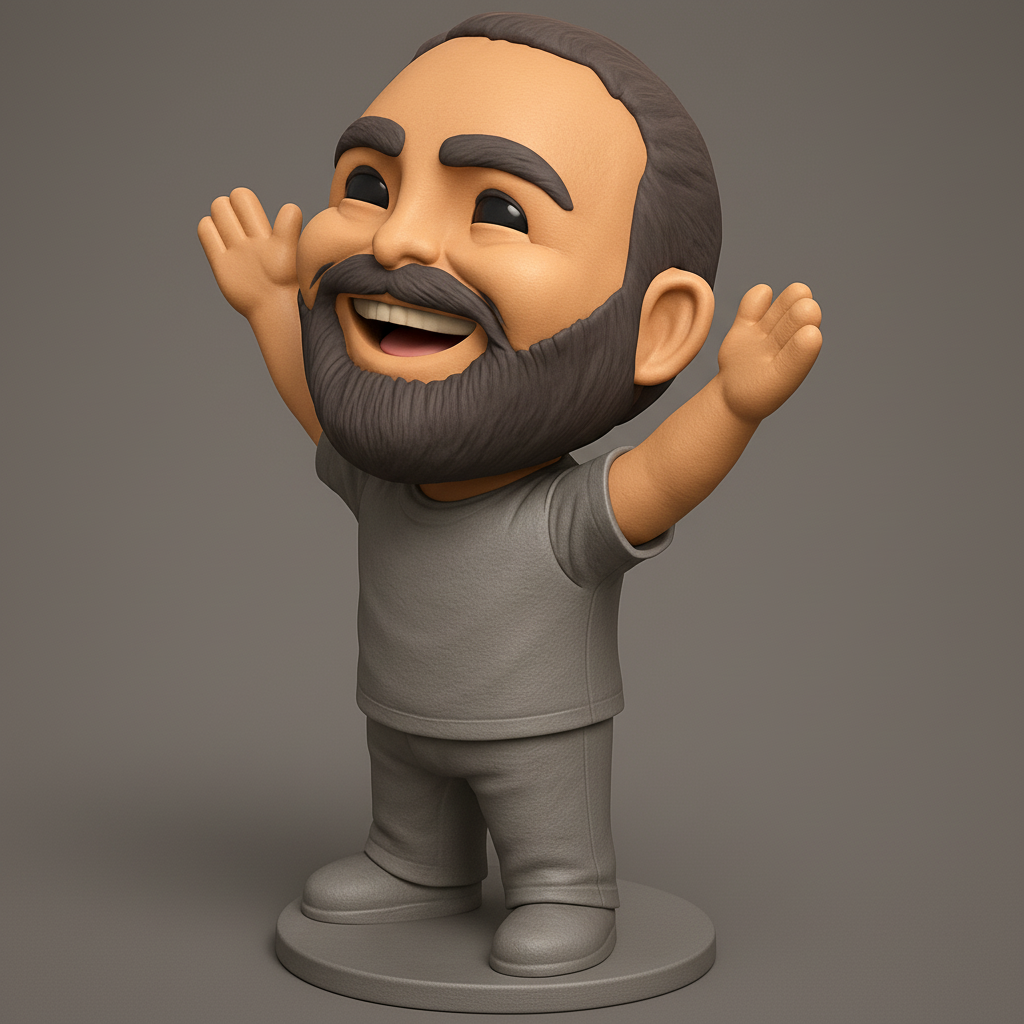face to 3d model ai-3D portrait printing from photo_Bring Joy to Your Desk: Cheerful Bearded Man Bobble Figure