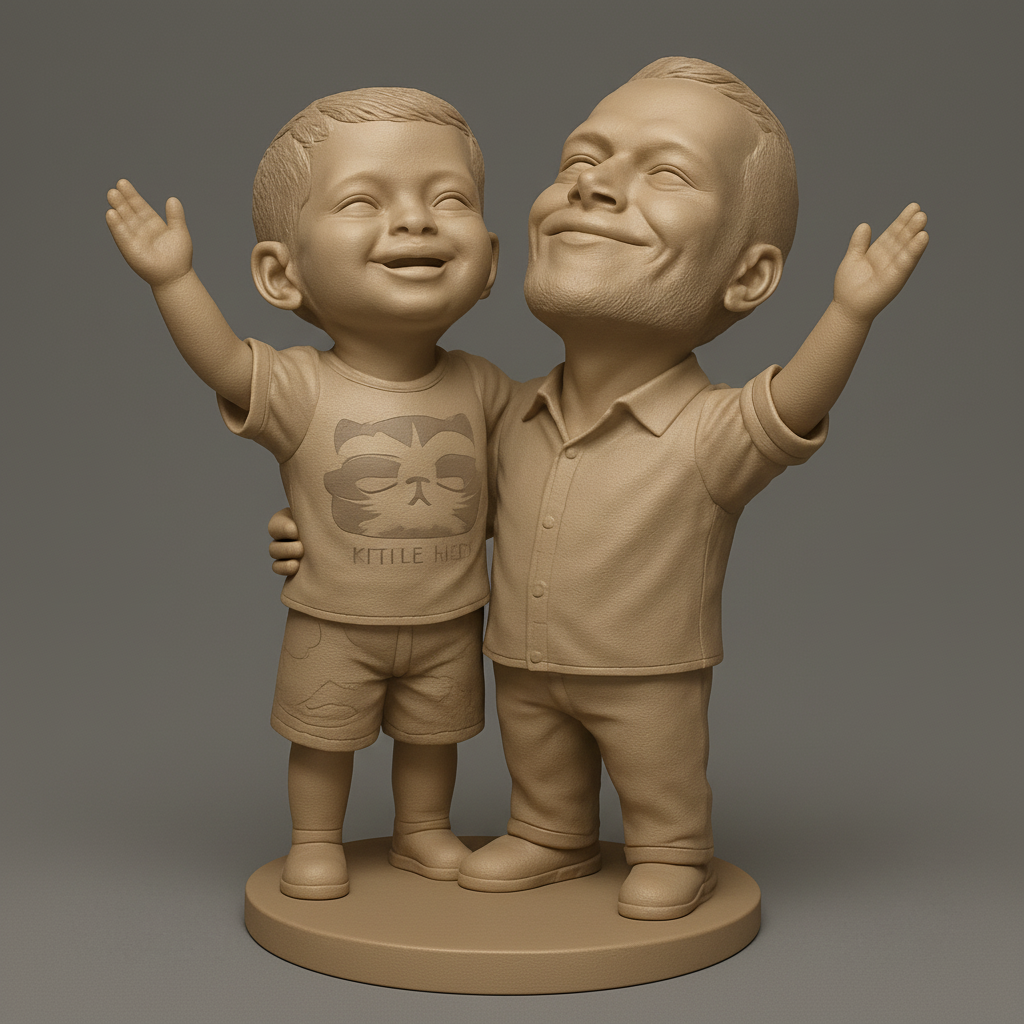 silhouette 3d printer maker-3d portrait printing_Joyful Father & Son Hug Figurine - Custom Keepsake