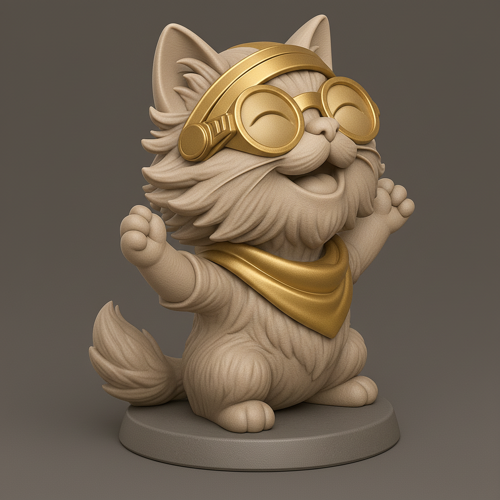 face anatomy 3d model-create 3d face model from photo_Joyful Cat Character with Goggles