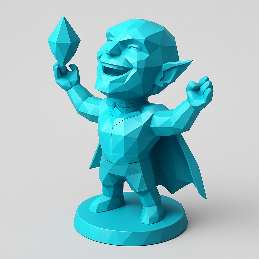 silhouette 3d printer maker-3d portrait printing_Low-Poly Joyful Elf Statue - A Symbol of Success!