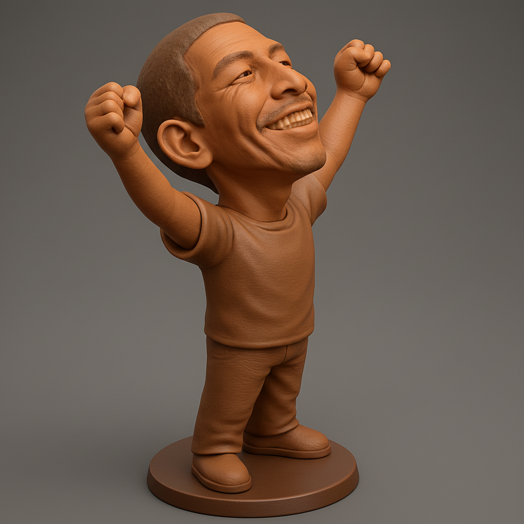 face anatomy 3d model-create 3d face model from photo_Triumphant Bobblehead: Joyful Pose 3D Print