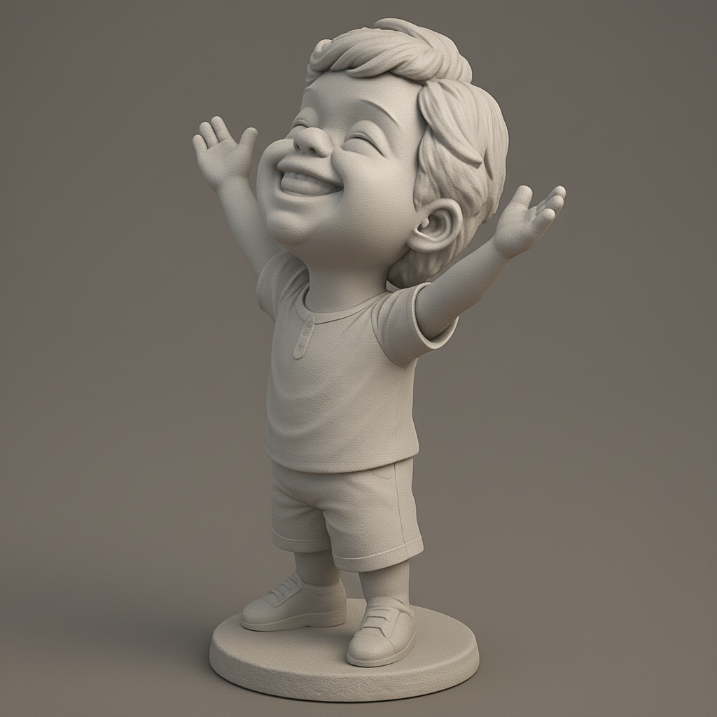 face anatomy 3d model-create 3d face model from photo_Embrace Joy: Happy Child Hugging Figurine 3D Print