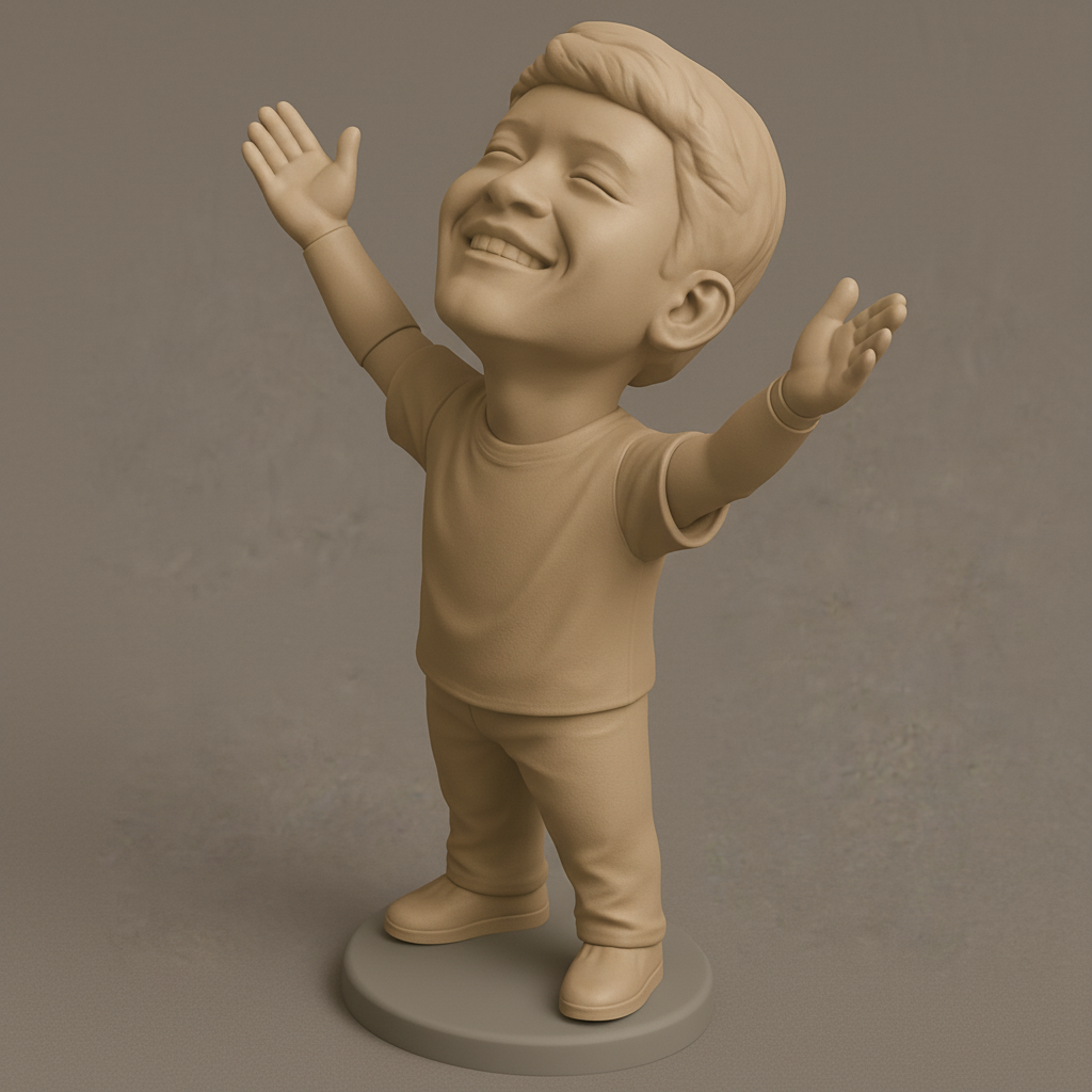 face anatomy 3d model-create 3d face model from photo_Embrace Joy: Happy Kid Figure 3D Print
