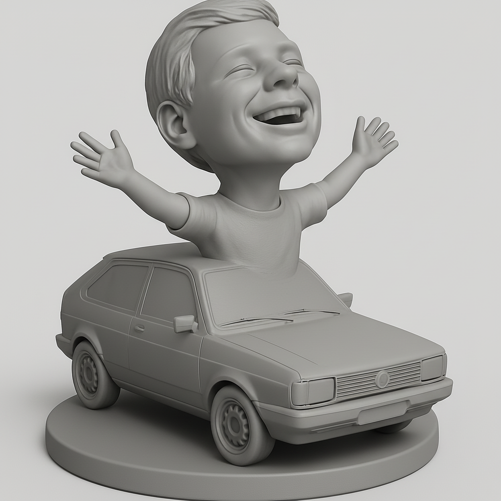 silhouette 3d printer maker-3d portrait printing_Pure Joy Ride: Expressive Car Enthusiast Figurine