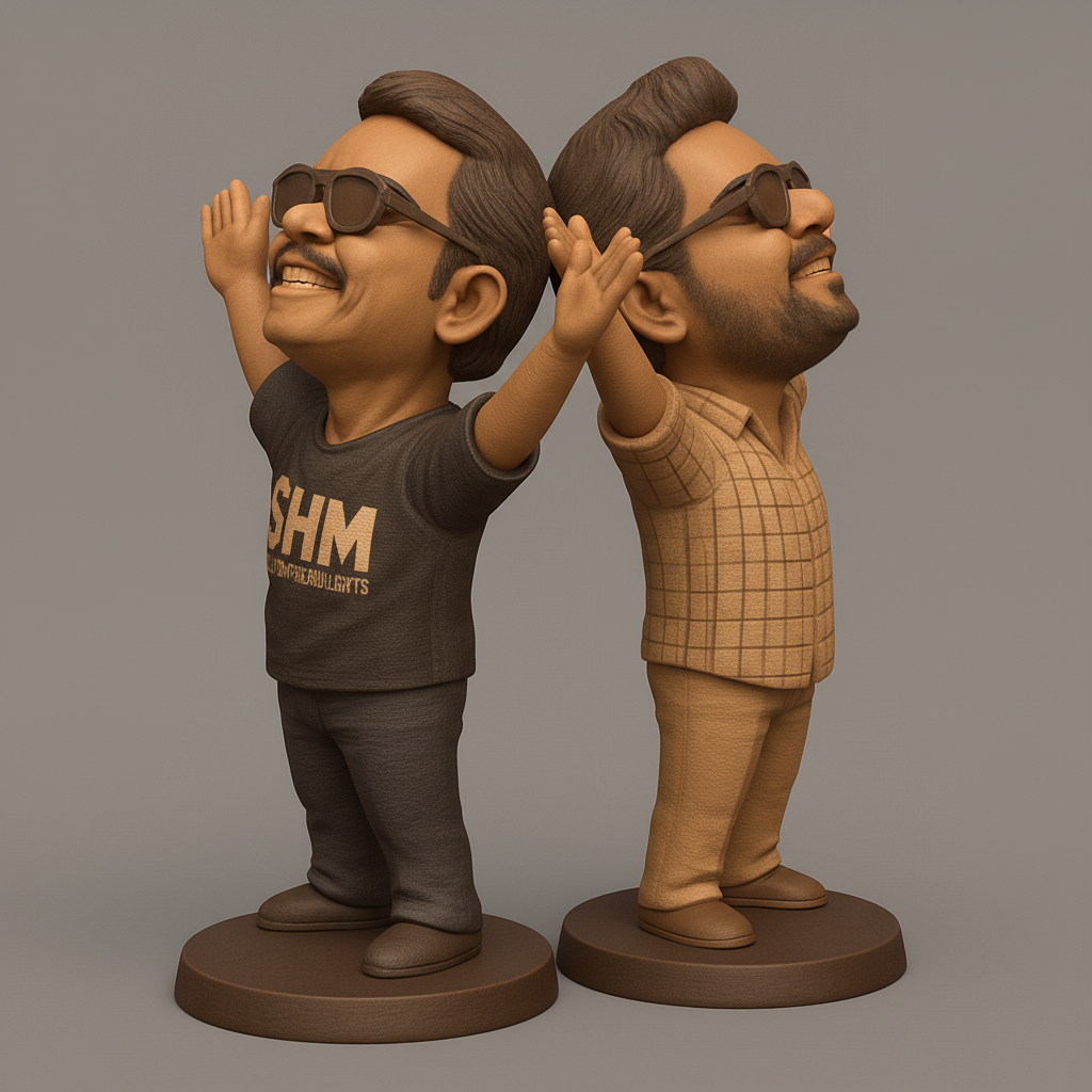 face anatomy 3d model-create 3d face model from photo_Joyful Duo Bobblehead Statue - Custom 3D Print Ready!