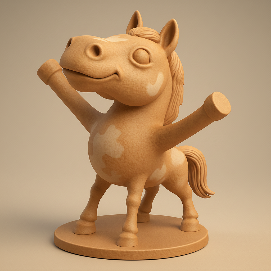 face to 3d model ai-3D portrait printing from photo_Joyful Horse Figurine: Whimsical Desk Decor & Gift