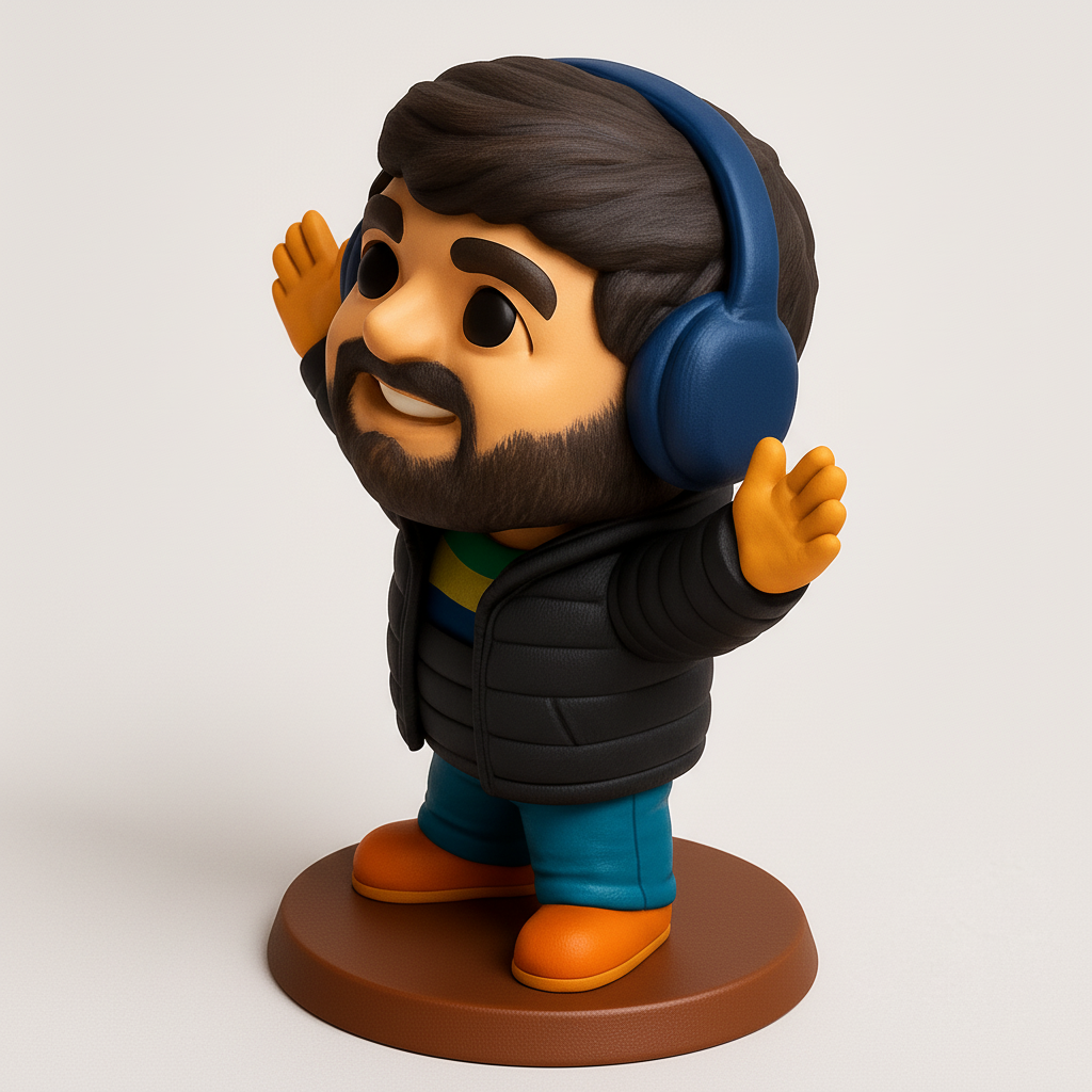 face anatomy 3d model-create 3d face model from photo_Happy Bearded Listener Figurine with Headphones
