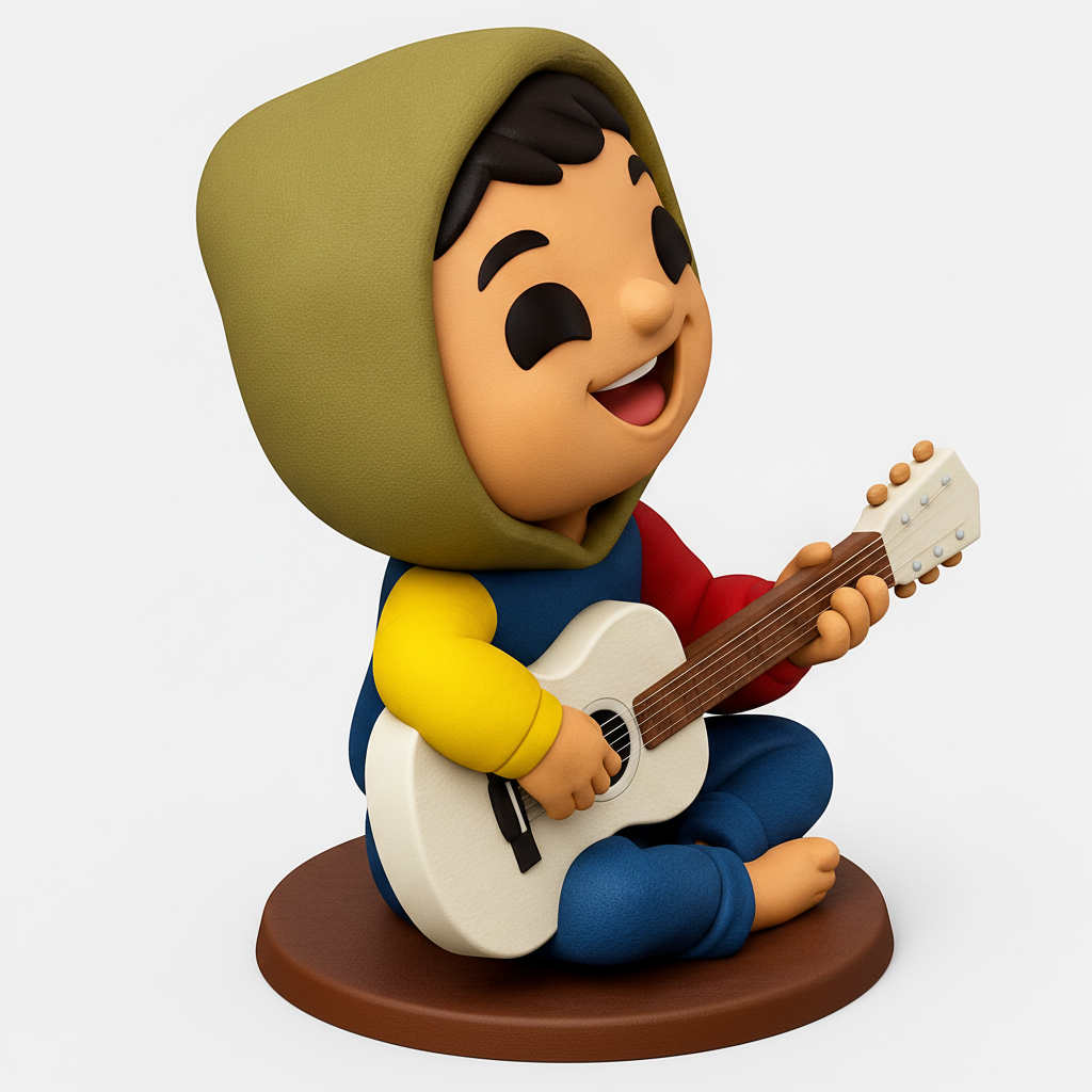 face to 3d model ai-3D portrait printing from photo_Melodic Joy: Smiling Guitarist Figurine 3D Print