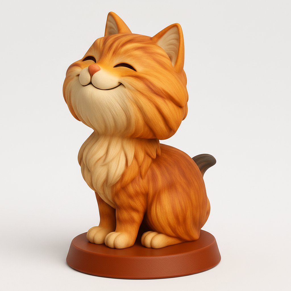 face to 3d model ai-3D portrait printing from photo_Joyful Smiling Ginger Cat Statue - Adorable Decor!