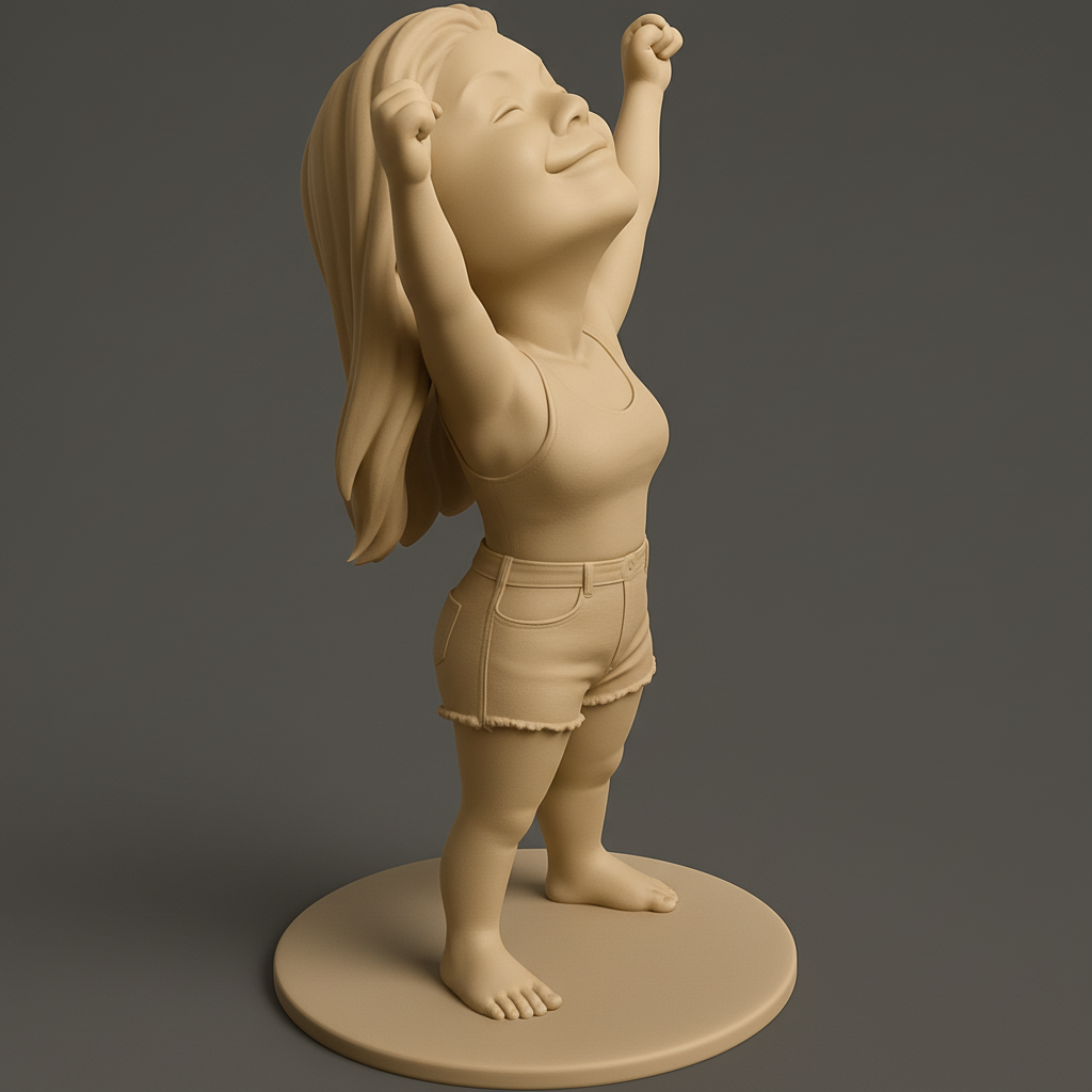 silhouette 3d printer maker-3d portrait printing_Joyful Victory Girl Figurine - Embrace Success!