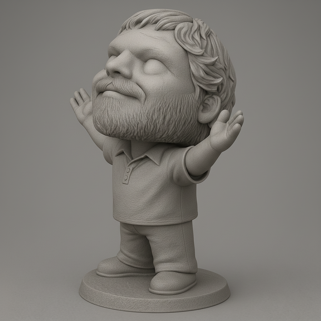 face to 3d model ai-3D portrait printing from photo_Joyful Embrace Bobblehead: Bearded Man Caricature