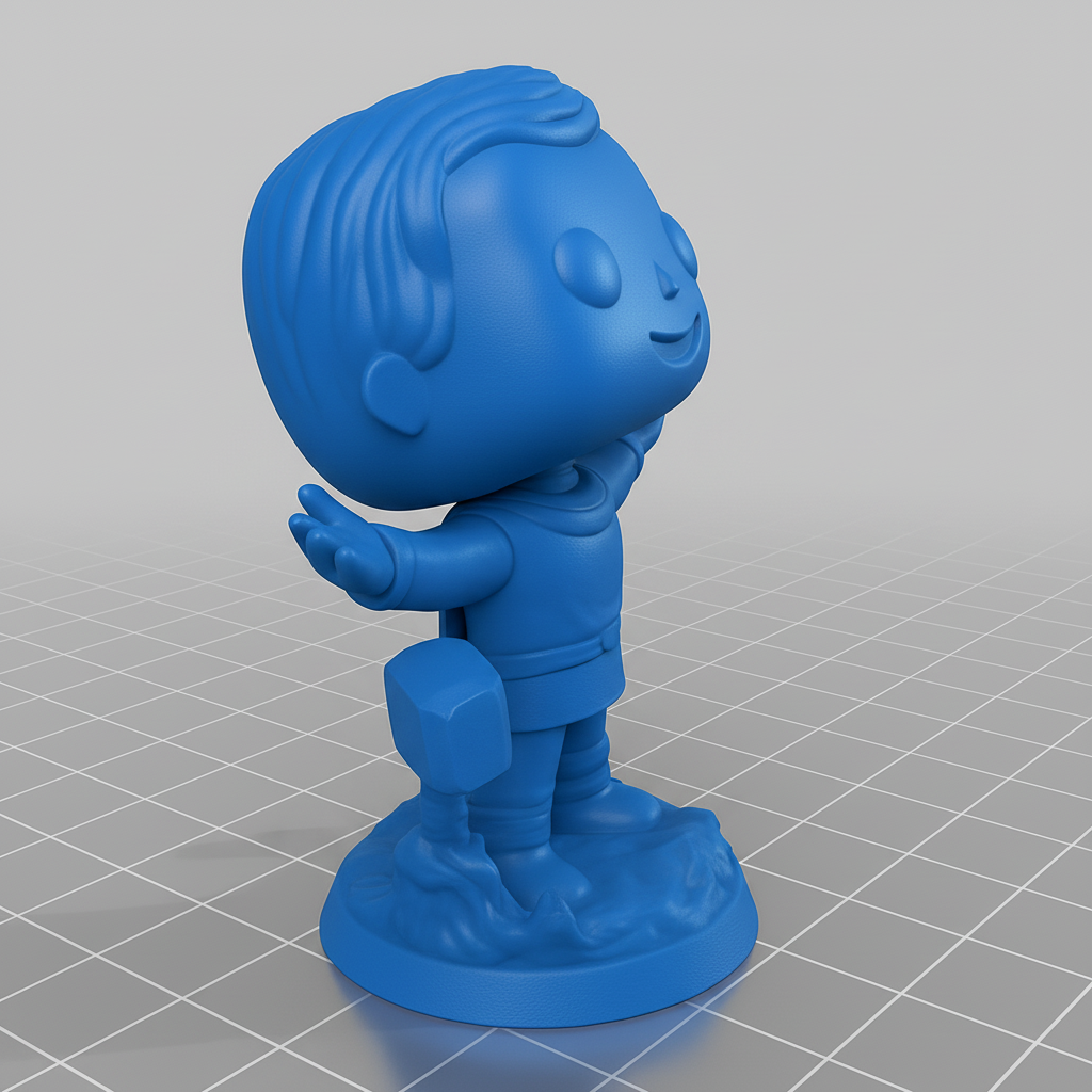 face to 3d model ai-3D portrait printing from photo_Chibi Thunder God Figurine with Mjolnir Base