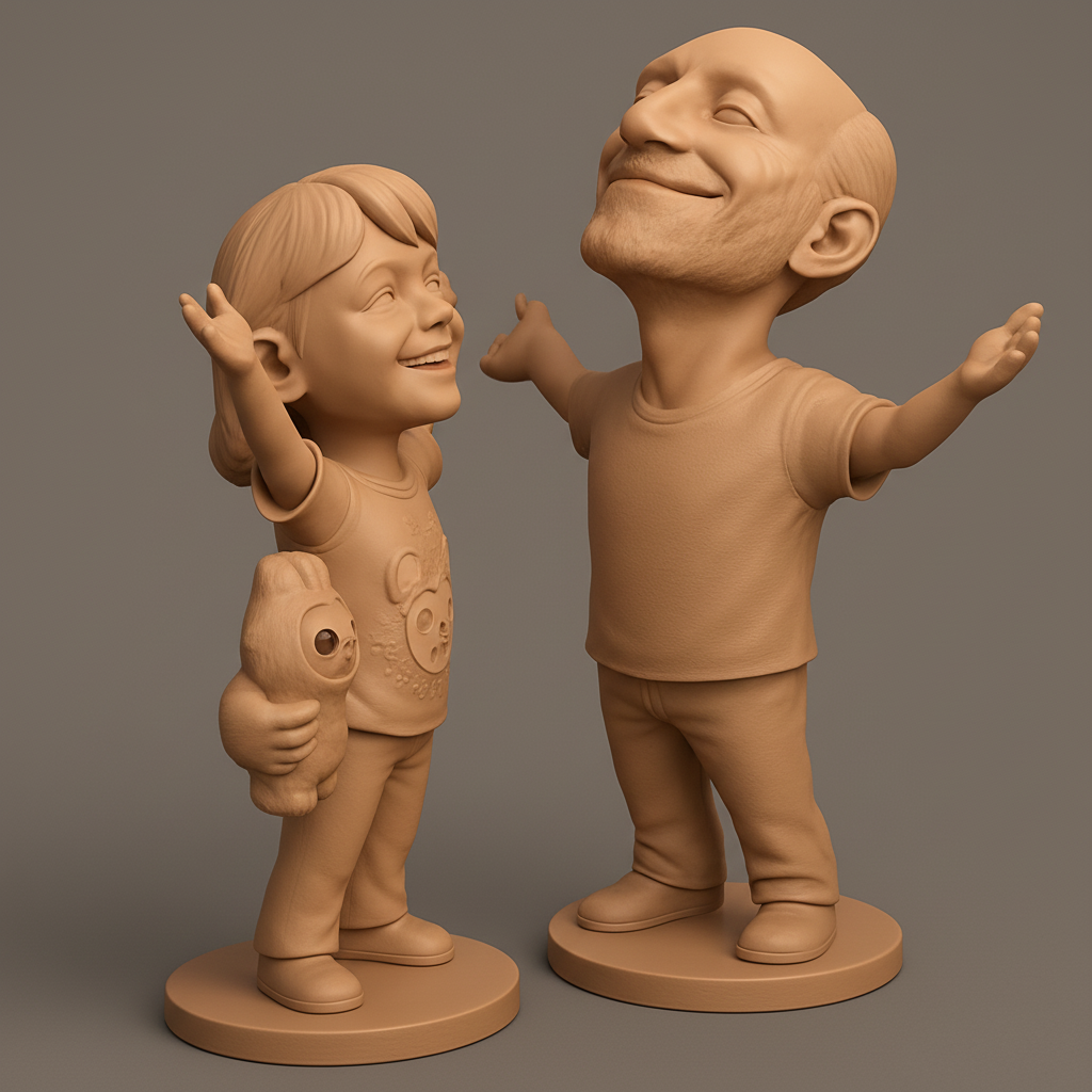 face to 3d model ai-3D portrait printing from photo_Cherished Moments: Grandparent & Child Figurine Set