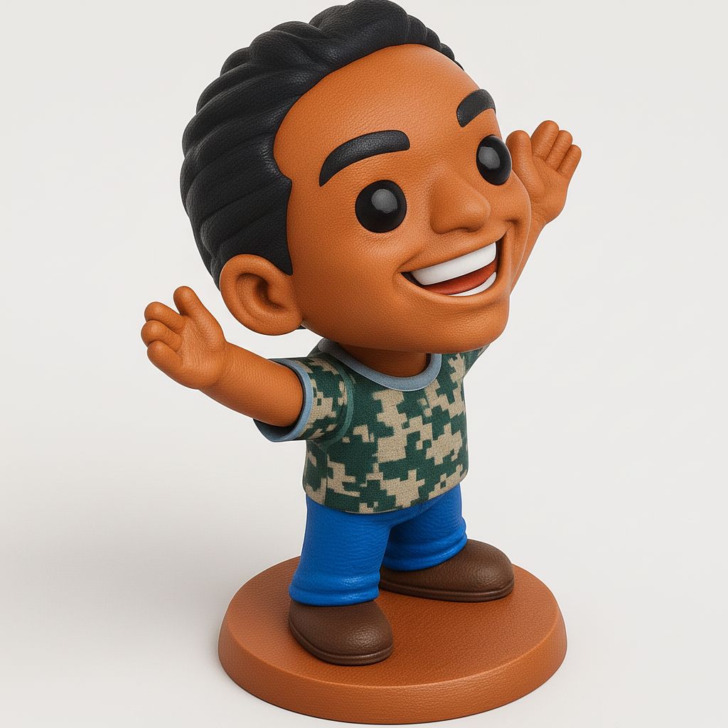 face to 3d model ai-3D portrait printing from photo_Friendly Camo Kid Figurine: A Splash of Joy!